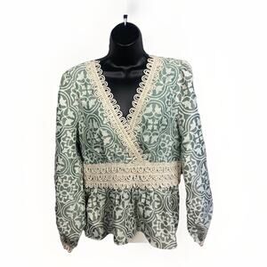 Champagne & Strawberry Anthropologie Boho Top Women’s L Floral Lace Feminine